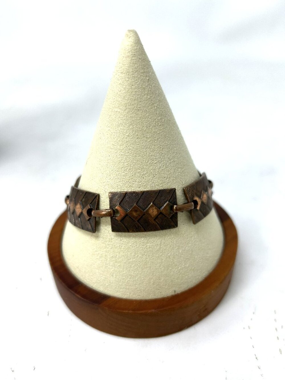 Vtg 1950s MCM Copper Bracelet 7” Geometric Diamond 7 Panel 22.5gr
